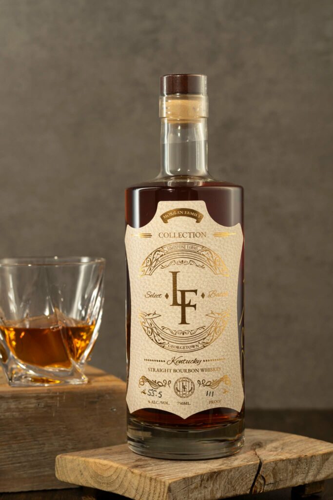 LF Heritage Distilling Select Batch bourbon bottle with tasting glass